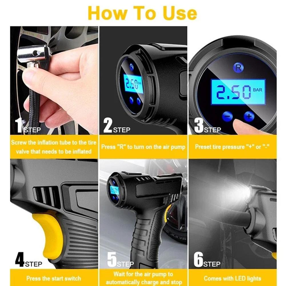 Máy Nén Khí 120W P1C9 Kỹ Thuật Số Không Dây Bơm Hơi Nhỏ Gọn Có Thể Sạc Lại