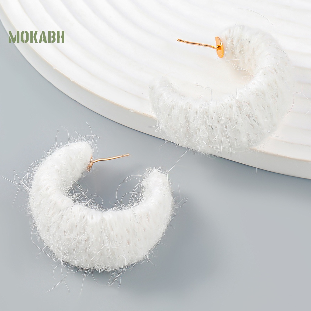 1 Đôi Bông Tai Hình Chữ C Sợi Cotton Bện Thủ Công Màu Trơn Thời Trang Thu Đông Dành Cho Nữ