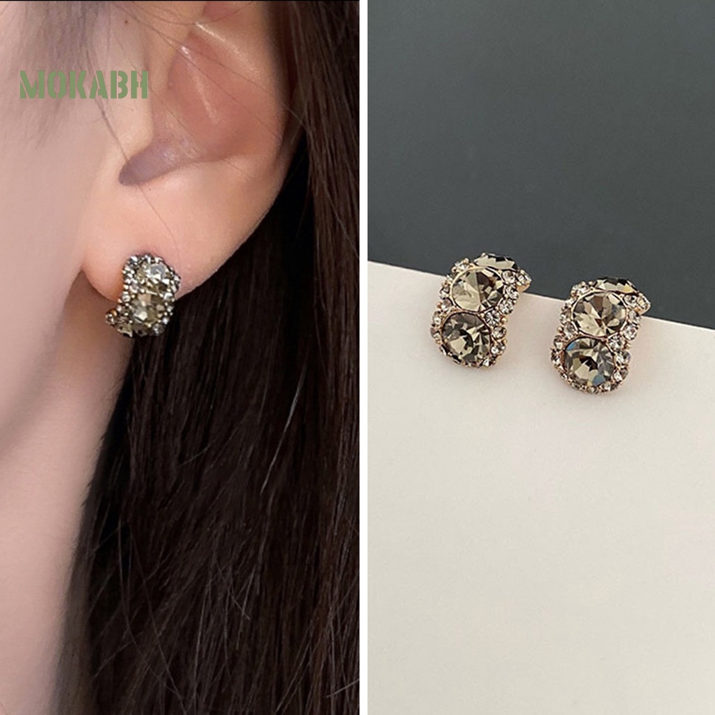 1 Đôi Bông Tai Hợp Kim Hình Chữ C Đính Đá Lấp Lánh Sang Trọng