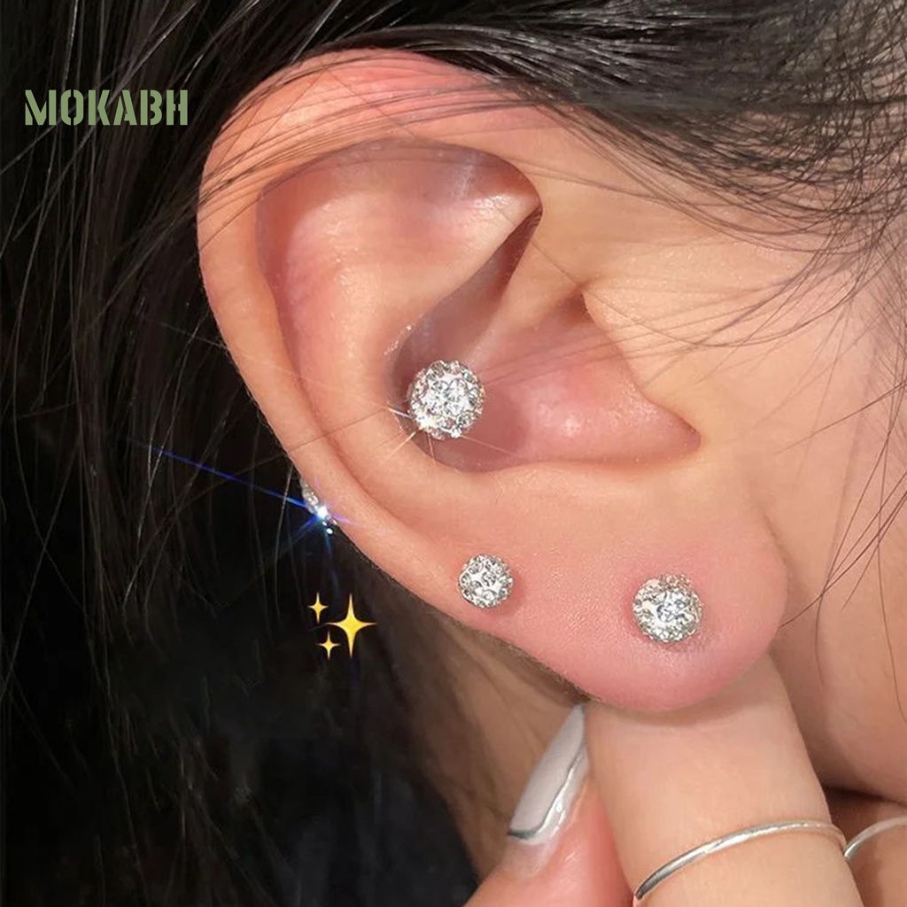 1 Đôi Bông Tai Nữ Đính Đá Thời Trang 4 / 5 / 6mm