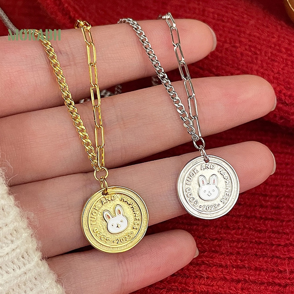 Vòng cổ Mặt Tròn Hình Thỏ May Mắn Dễ Thương Thời Trang Cho Nữ