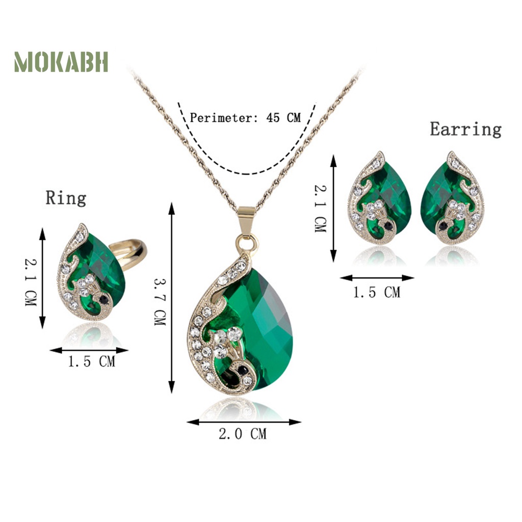 1 Bộ Vòng cổ + Nhẫn + Bông Tai Hình Chim Công Bằng Hợp Kim Đính Đá Sang Trọng