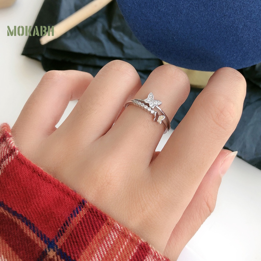 Nhẫn Hở Mạ Điện Hình Bướm Đính Đá Zircon Lấp Lánh Sang Trọng Có Thể Điều Chỉnh