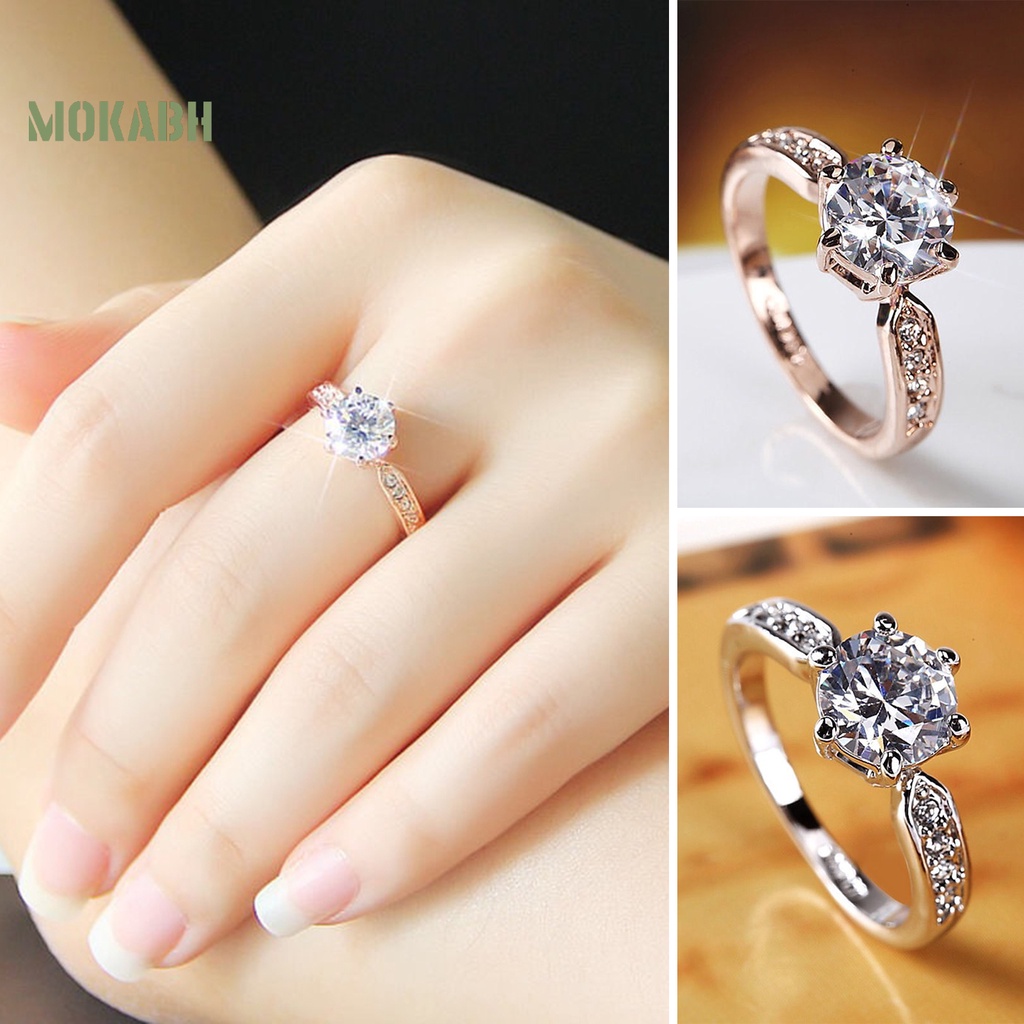 [Mới] Nhẫn Đính Hôn Mạ Bạc Đính Kim Cương Giả Lấp Lánh Không Phai Màu Trang Sức Dành Cho Cô Dâu