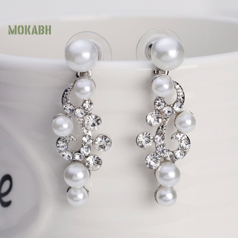 Bộ Vòng cổ + Bông Tai Đính Đá &amp; Ngọc Trai Giả Bằng Hợp Kim Thời Trang Cho Nữ