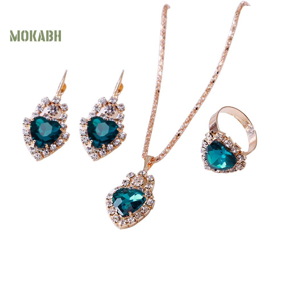 Vòng cổ / Bông Tai / Nhẫn Hình Trái Tim Đính Đá Lấp Lánh Thời Trang Cho Nữ