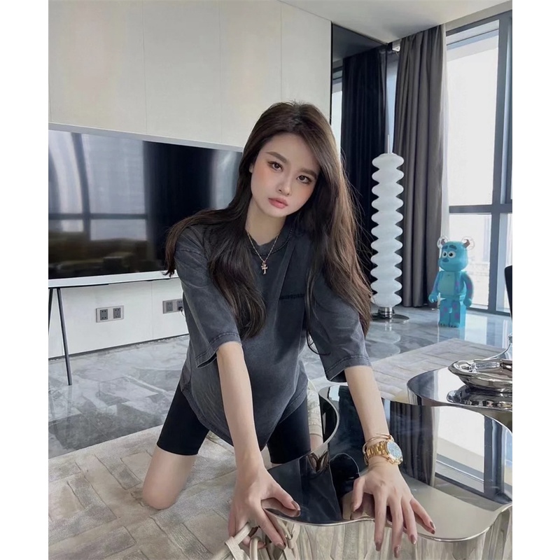 Áo Thun Tay Ngắn Dáng Rộng Thêu Họa Tiết Trước Và Sau Thời Trang Chất Lượng Cao