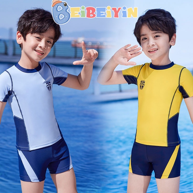 Beibeiyin Bộ Đồ Bơi Áo Tay Ngắn + Quần Bơi Nhanh Khô Thoáng Khí Cho Bé Trai
