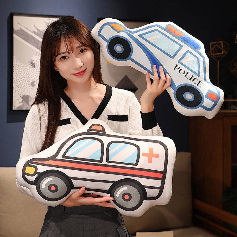 Đồ chơi nhồi bông đệm gối hoạt hình máy xúc/ xe cứu hỏa/ xe cảnh sát làm quà tặng trẻ em