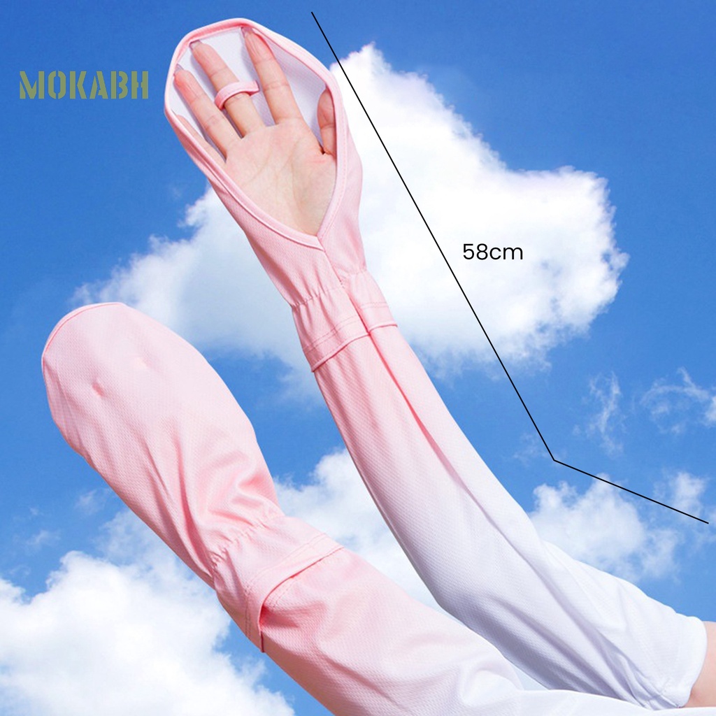 1 Cặp Găng Tay Chống Nắng Bằng Lụa Lạnh Độ Co Giãn Cao Thoáng Khí Nhanh Khô Màu Sắc Trơn Dành Cho Nữ