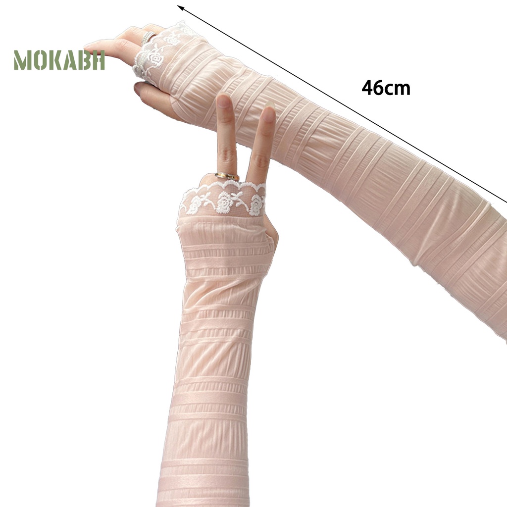 1 Cặp Găng Tay Vải Lụa Lạnh Phối Ren Lỗ Xếp Ly Thời Trang Mùa Hè