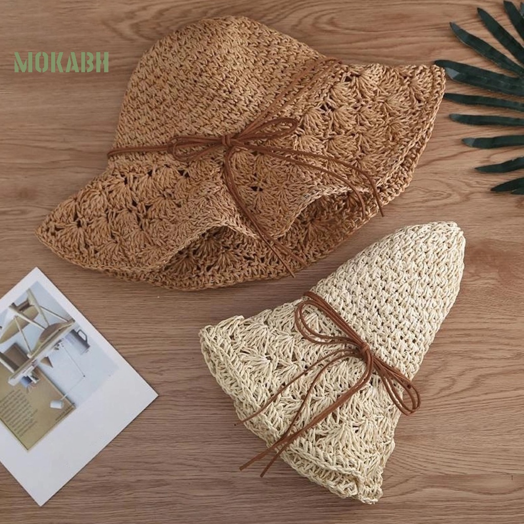 Nón Rộng Vành Chống Nắng Bằng Vải Dệt Thủ Công Màu Sắc Thắt Nơ Có Thể Gập Lại Cho Nữ