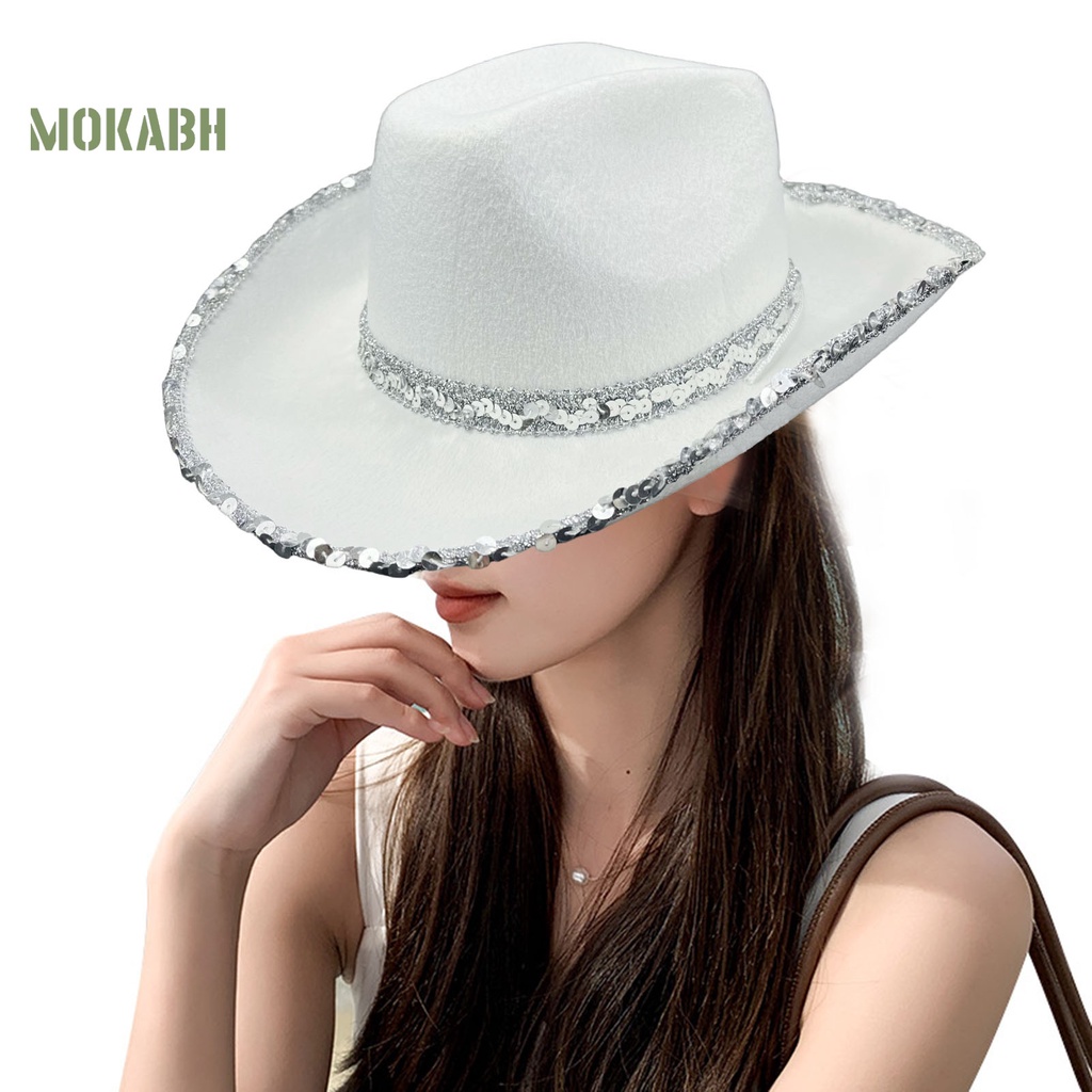 Mũ Cao Bồi Đính Kim Sa Màu Sắc Tương Phản Phong Cách Phương Tây Cho Nữ