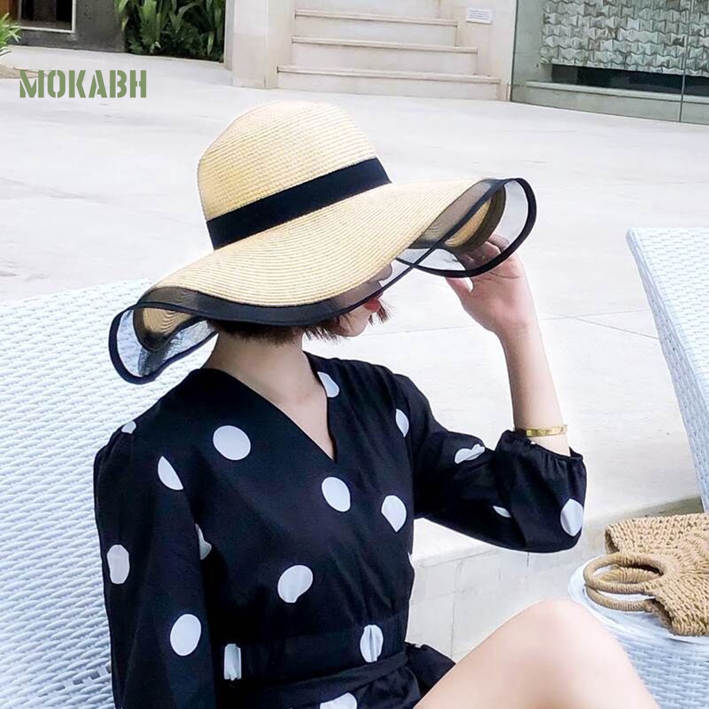 [Mok Abh] Mũ Rộng Vành Kiểu Lưới Phong Cách Bohemia Chống Nắng Đi Biển Ngoài Trời Dành Cho Nữ