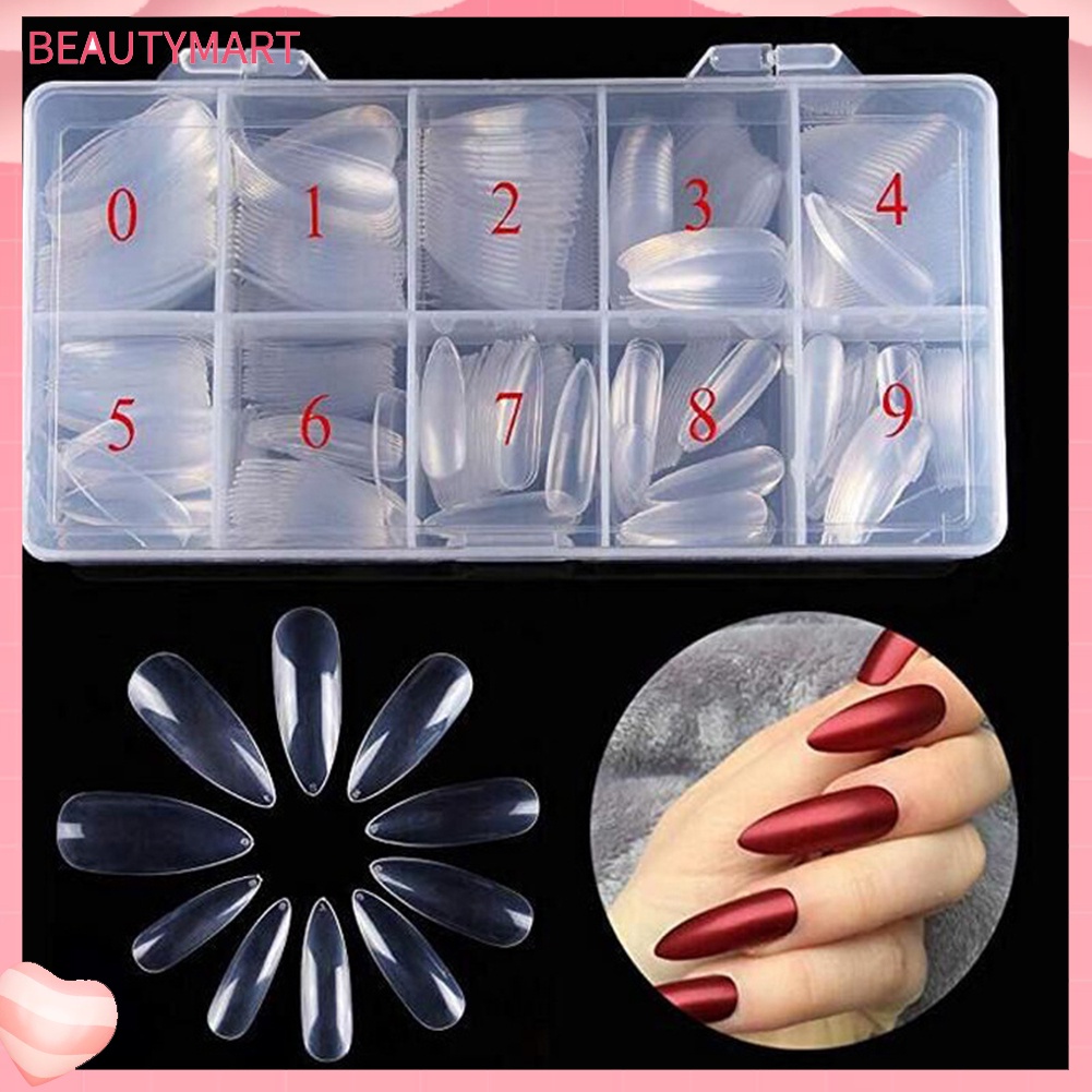 Bộ 500 Móng Tay Giả Đầu Tròn Bằng Acrylic Trong Suốt