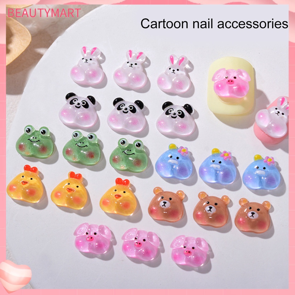 Bộ 10 Phụ Kiện Trang Trí Móng Tay Nghệ Thuật Hình Động Vật Hoạt Hình Ba Chiều Bằng Nhựa Resin