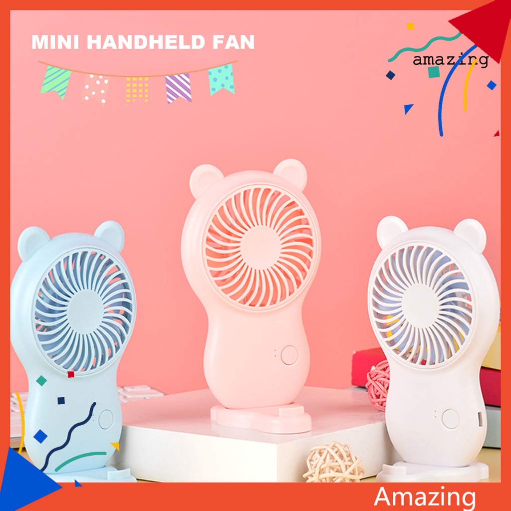 Quạt Làm Mát Mini Cầm Tay Hình Hoạt Hình Gió Thấp Tiếng Ồn Chất Liệu Dày Dặn Có Thể Sạc Lại