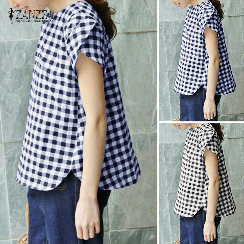 ZANZEA Áo Sơ Mi Tay Ngắn Hở Lưng Phong Cách Hàn Quốc Thời Trang Cho Nữ