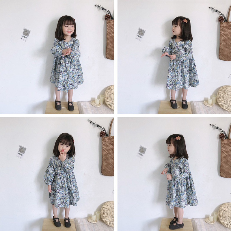 Đầm Công Chúa Cotton Tay Dài In Hoa Thời Trang Xuân Hạ Mới Cho Bé Gái