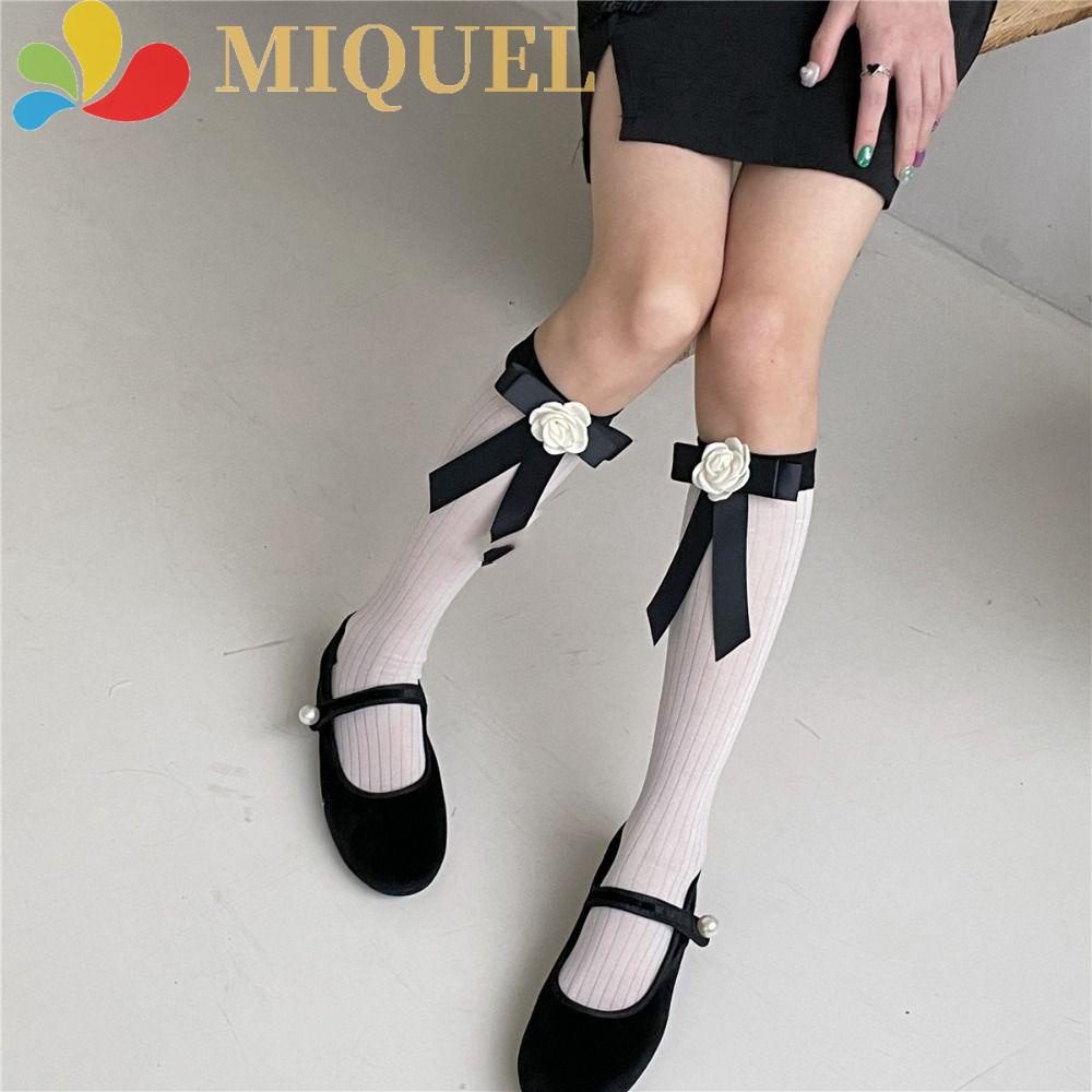 Vớ Cotton Mỏng Thoáng Khí Thấm Hút Mồ Hôi Đính Nơ Họa Tiết Hoa Trà Dễ Thương