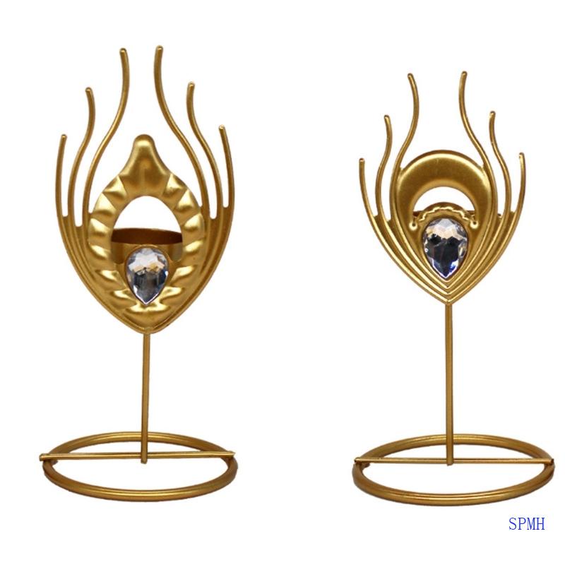 Giá Đỡ Nến Hình Lông Vũ Bằng Sắt Màu Vàng Kim Trang Trí Phòng Bếp