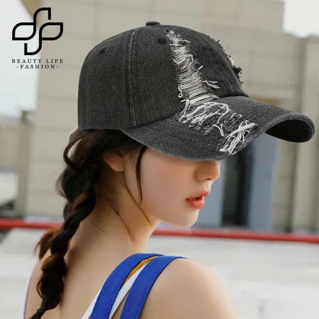 Mũ Denim Màu Trơn Rách Gối Phong Cách Hip Hop Cho Nam Và Nữ