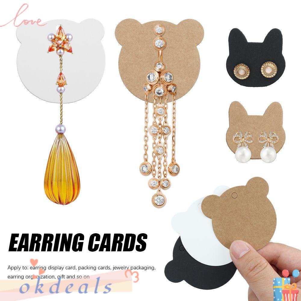 Set 100 Tấm Thẻ Giấy Kraft 3.5x3.5cm 6x6cm Họa Tiết Động Vật Hoạt Hình Trang Trí Bông Tai