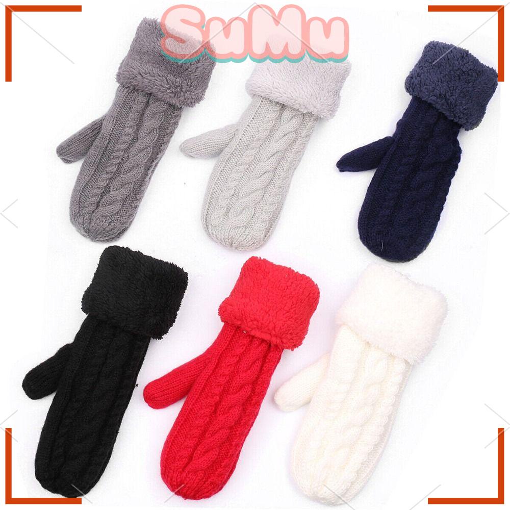 Găng Tay Dệt Kim Dày Dặn Ấm Áp Thoải Mái Chống Gió Ngoài Trời