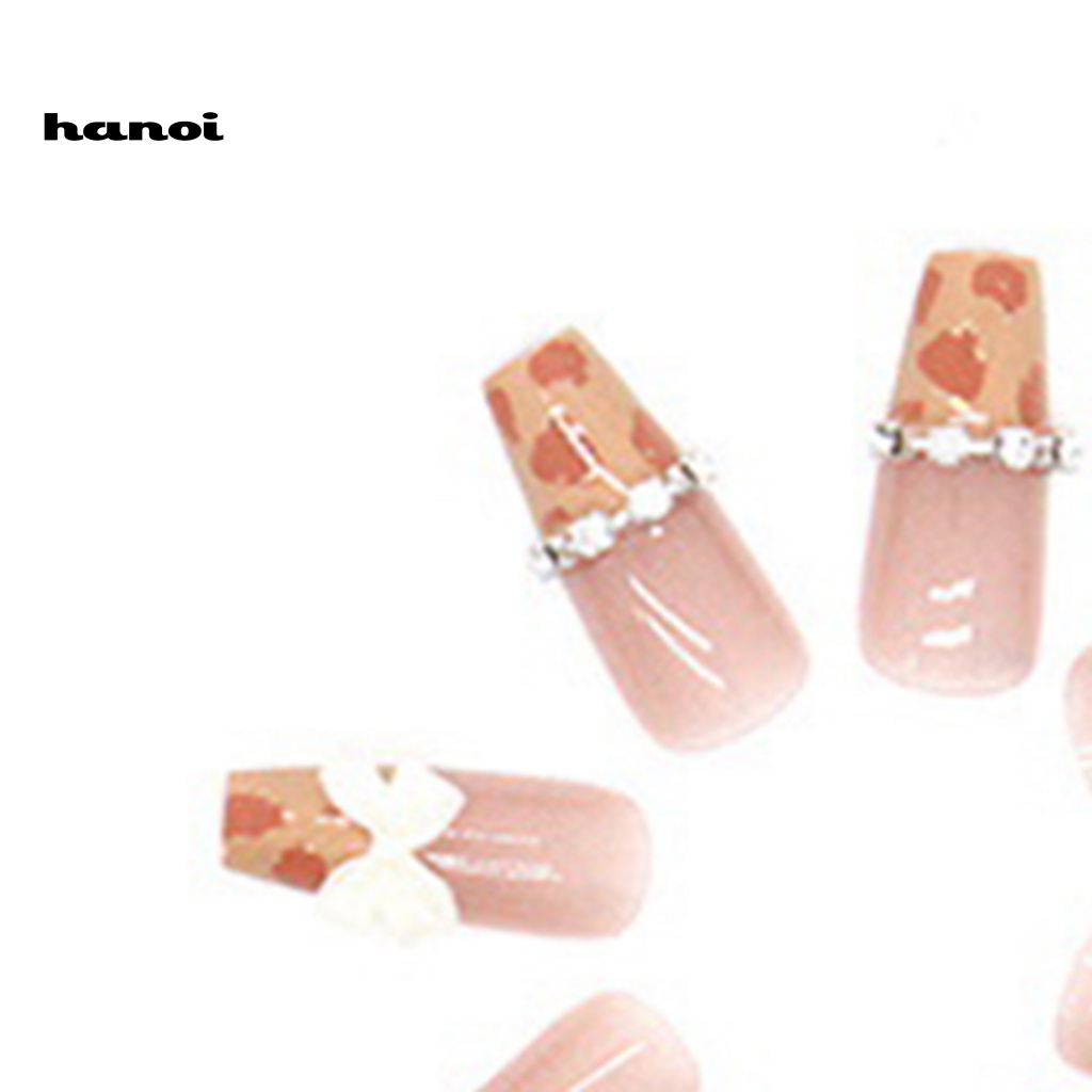 1 Bộ Móng Tay Giả Hình Nơ Da Báo Đính Đá Lấp Lánh Dễ Tẩy Trang Diy