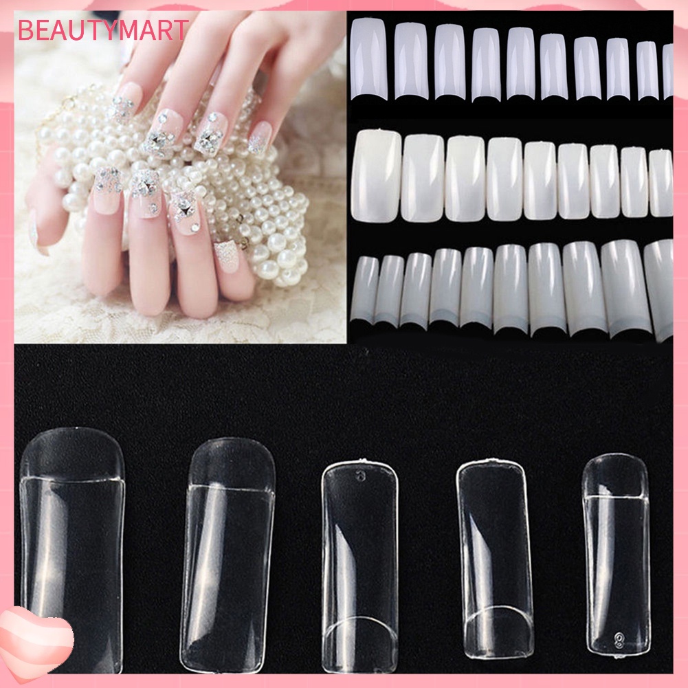 Bộ 500 Móng Tay Giả Trong Suốt Bằng Acrylic Màu Trắng Tự Nhiên
