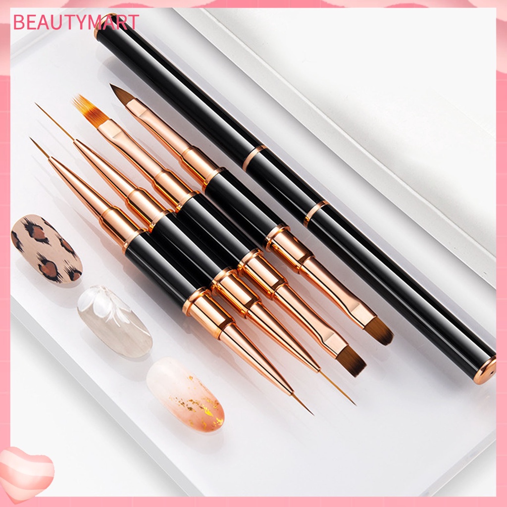 Set 5 Cọ Vẽ Móng Nghệ Thuật Hai Đầu Lông Mềm Mại Màu Vàng Hồng DIY