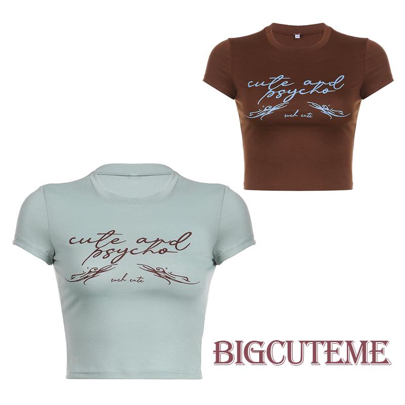Áo Thun Crop Top Tay Ngắn In Chữ Phong Cách Đường Phố Thời Trang Mùa Hè Cho Nữ