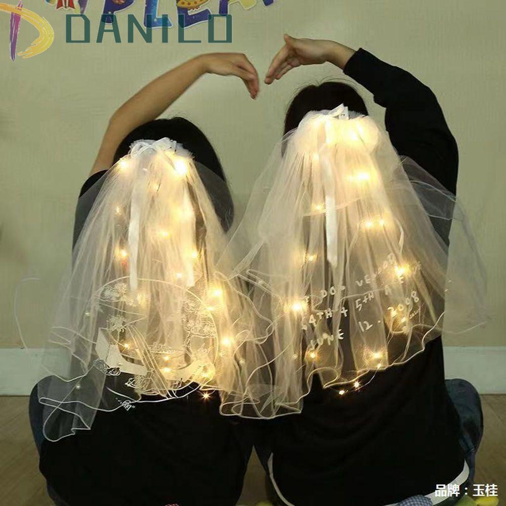 Mạng Che Mặt Cô Dâu Màu Trắng Có Đèn LED Chụp Ảnh