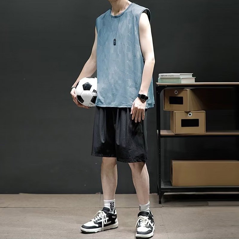 HANLU Bộ Áo Sát Nách + Quần Đùi Phong Cách Harajuku Nhật Bản Cá Tính Cho Nam