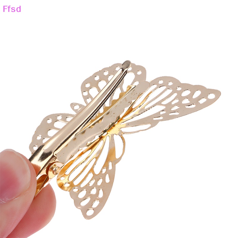 {Ffsd} Bộ 2 Kẹp Tóc Hình Bướm Rỗng Bằng Kim Loại Thanh Lịch Thời Trang Cho Nữ