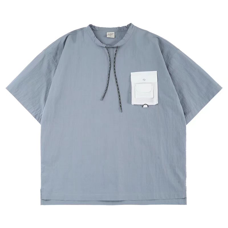 Áo Thun Tay Ngắn Dáng Rộng Phối Dây Rút Phong Cách Nhật Bản Thời Trang Mùa Hè Cho Nam
