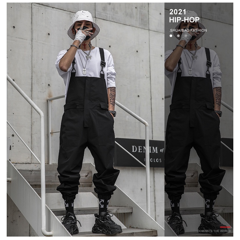 Quần Yếm Legging Màu Tối Phong Cách Đường Phố Cá Tính Cho Nam