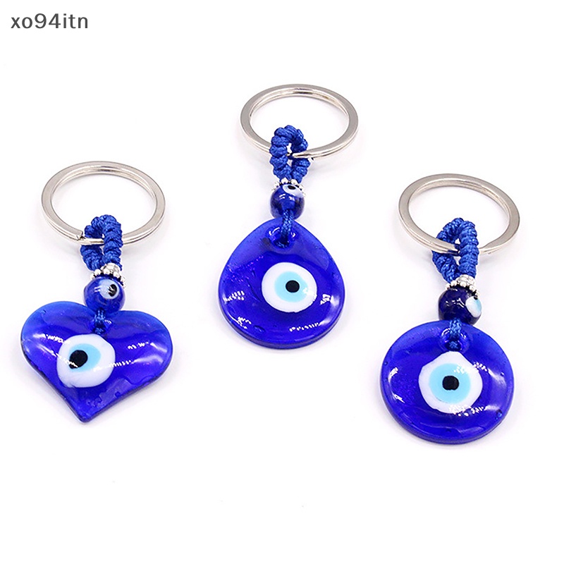 Móc Khóa Mặt Kính Hình Tròn / Trái Tim / Giọt Nước Mắt Xanh Dương Sáng Tạo Thời Trang Cho Nam Và Nữ