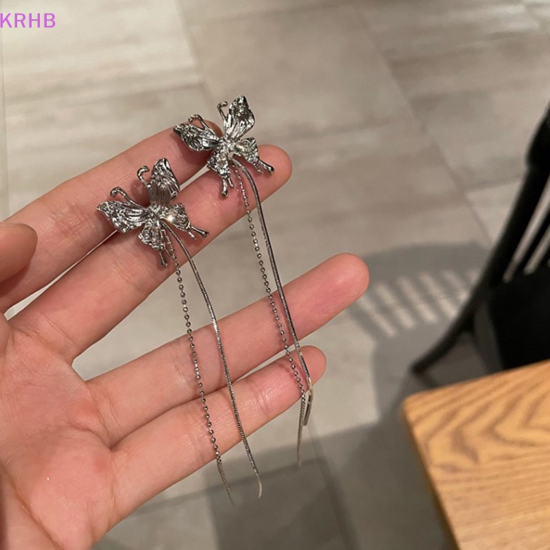 Khuyên Kẹp Vành Tai Dáng Dài Bằng Kim Loại Hình Bướm Phong Cách Punk Thời Trang Cho Nữ Mới