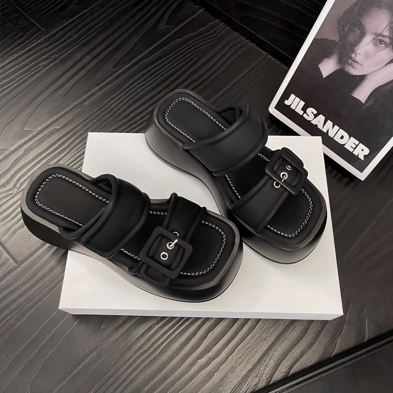 Duoya Dép Đế Dày Cao Cấp Phối Khóa Vuông Thời Trang Mùa Hè Cho Nữ