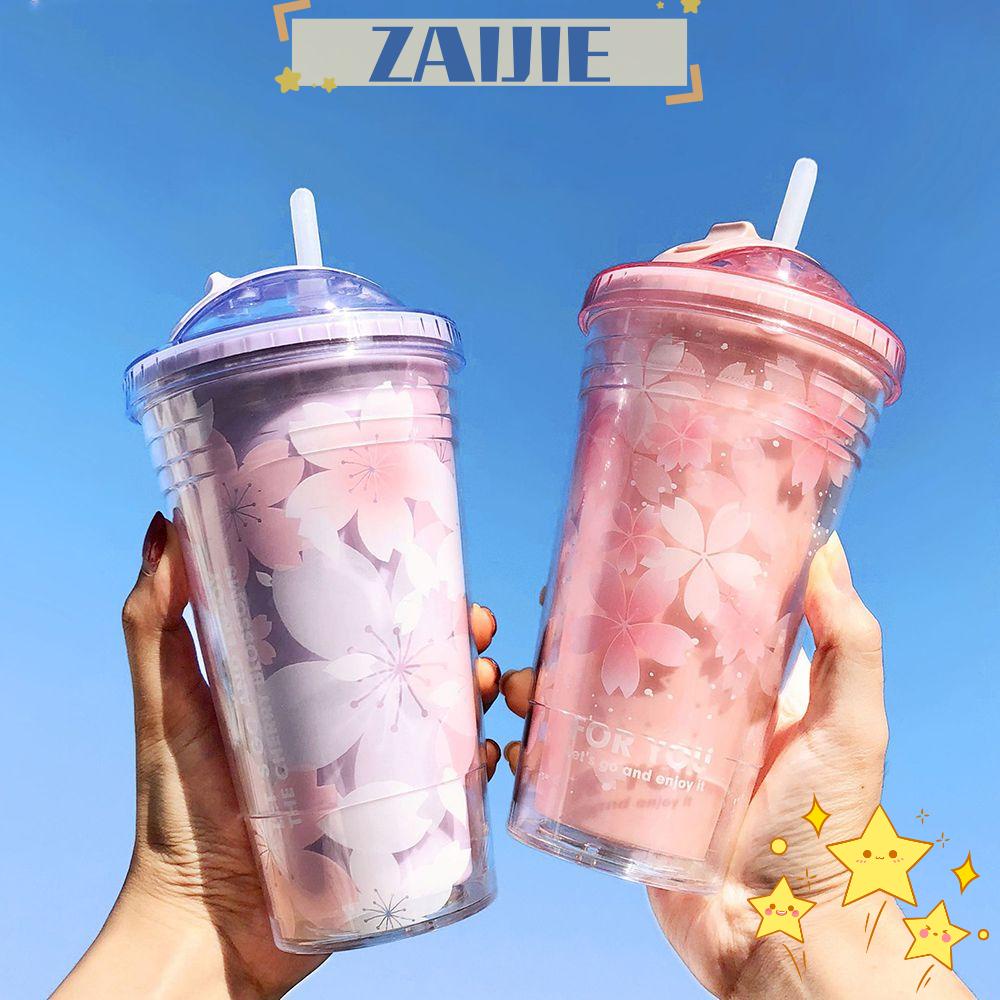 Bình Nước ZAIJIE24 Bằng Nhựa Có Thể Tái Sử Dụng Kèm Ống Hút