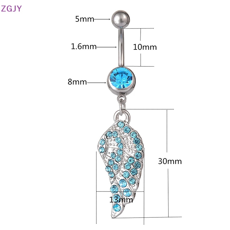 Khuyên Rốn Thép Không Rỉ Đính Đá Zircon Hình Đôi Cánh Mới