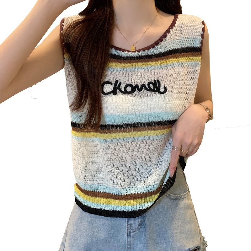 Áo Sát Nách Cổ Tròn In Chữ Phong Cách Hàn Quốc Thời Trang Mùa Hè 2023 Cho Nữ