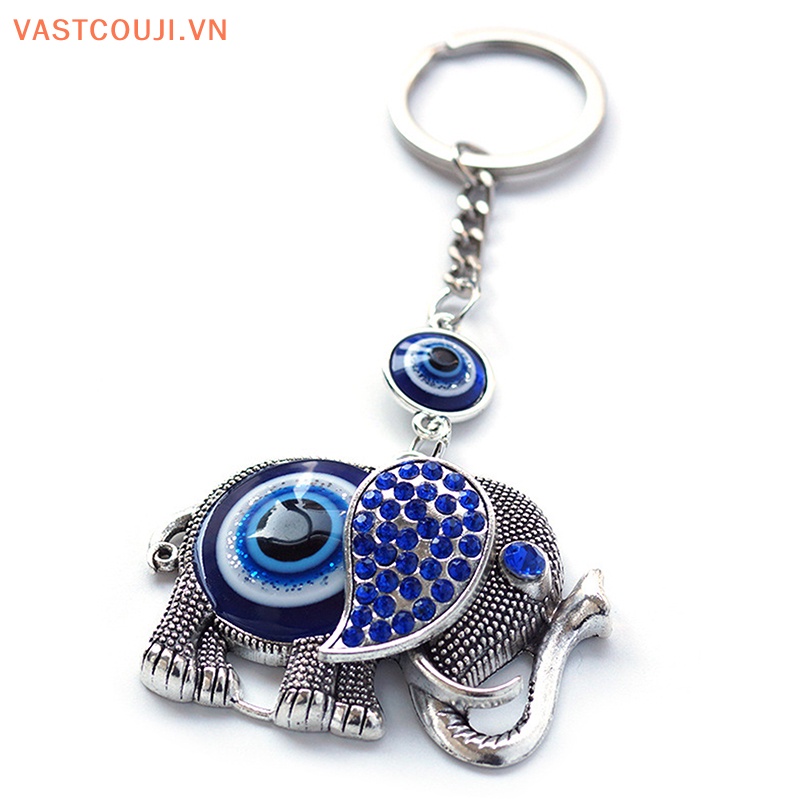 Móc Khóa Hình Voi Mắt Xanh Lam Đính Đá Kim Cương Giả Sáng Tạo Trang Trí Xe Hơi Cho Nam Và Nữ