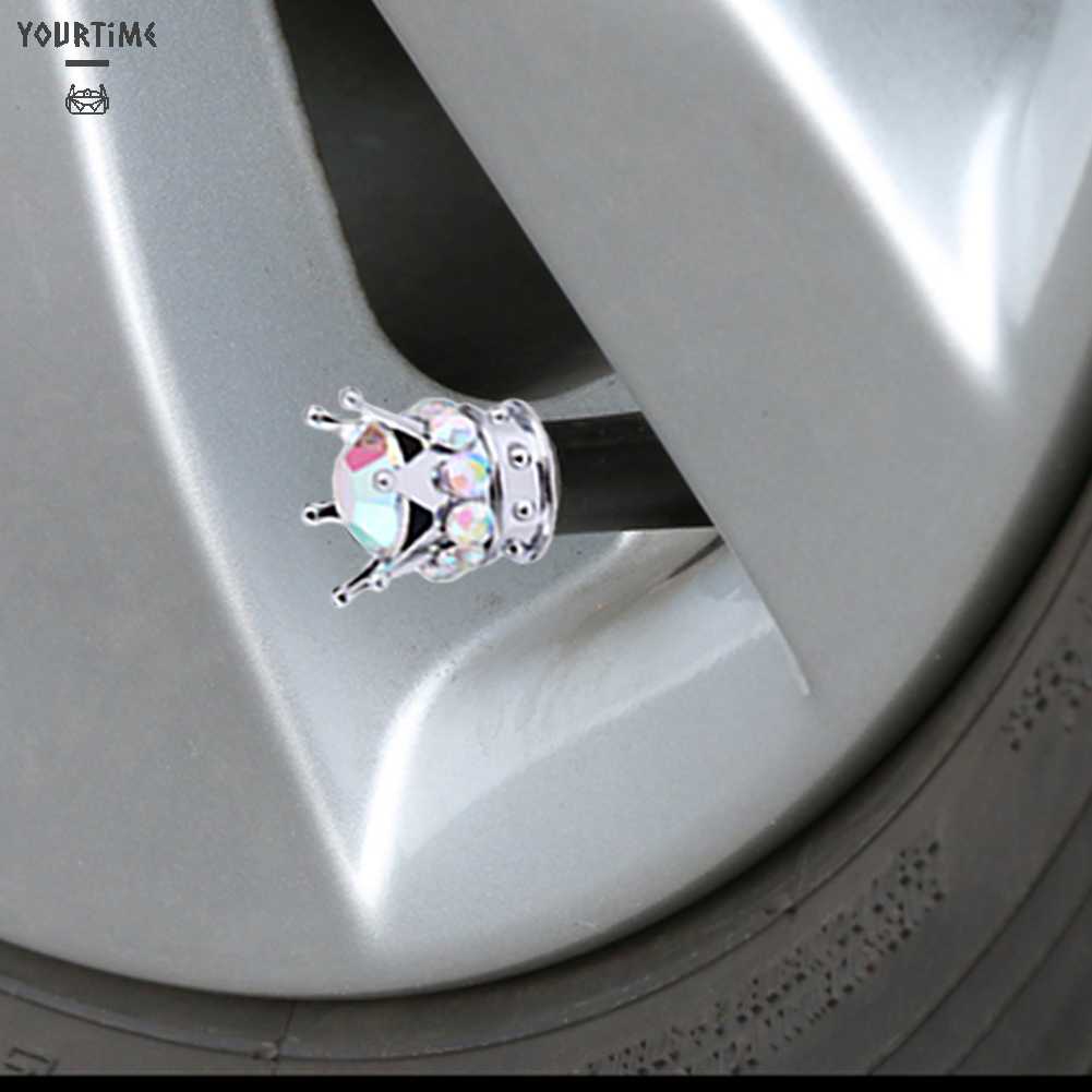 Bộ 4 Nắp Van Bánh Xe Hơi Hình Vương Miện Đính Đá Sang Trọng Ốp