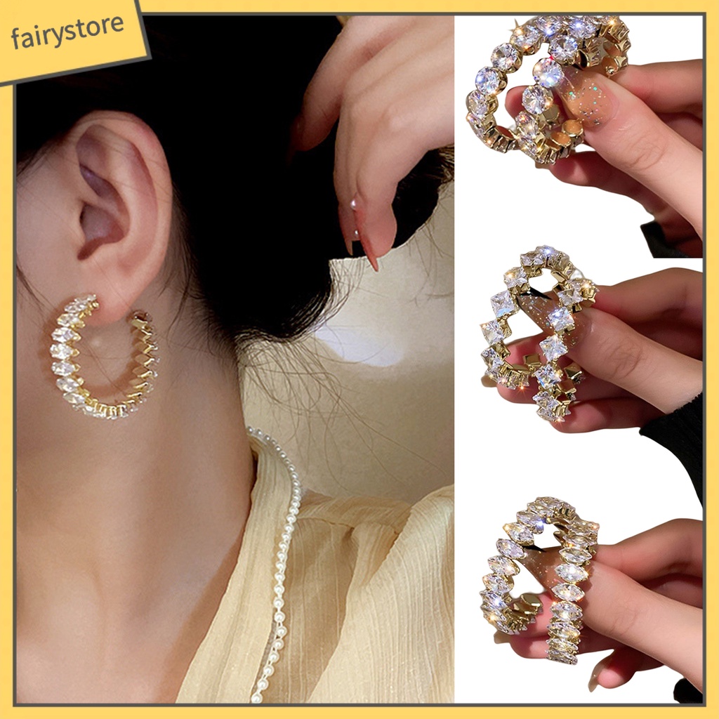 1 Đôi Bông Tai Tròn Đính Đá Lấp Lánh Sang Trọng Dành Cho Nữ