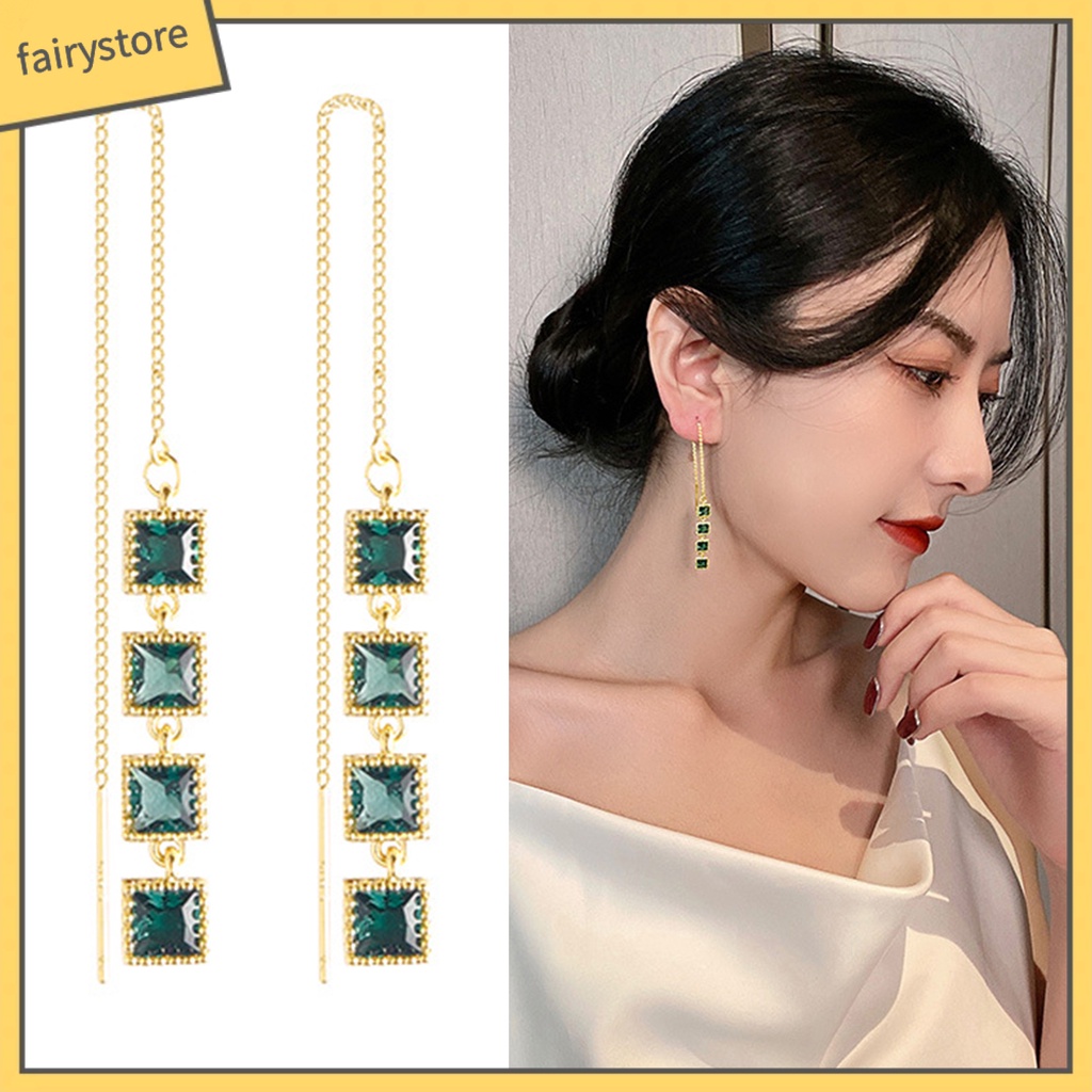 1 Cặp Bông Tai Dáng Dài Đính Đá Phối Tua Rua Thời Trang Cho Nữ