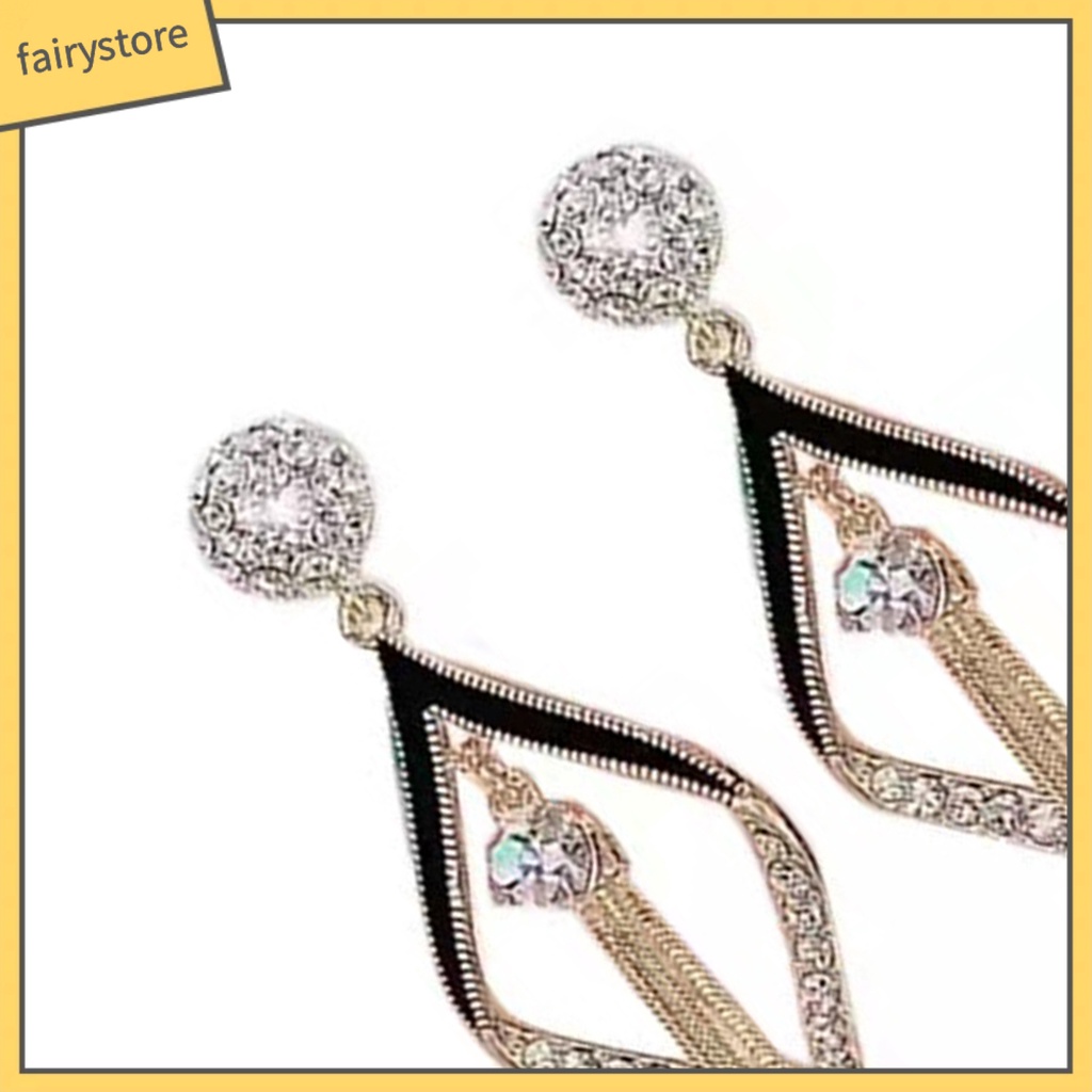 1 Đôi Bông Tai Dáng Dài Đính Đá Phối Tua Rua Thời Trang Cho Nữ