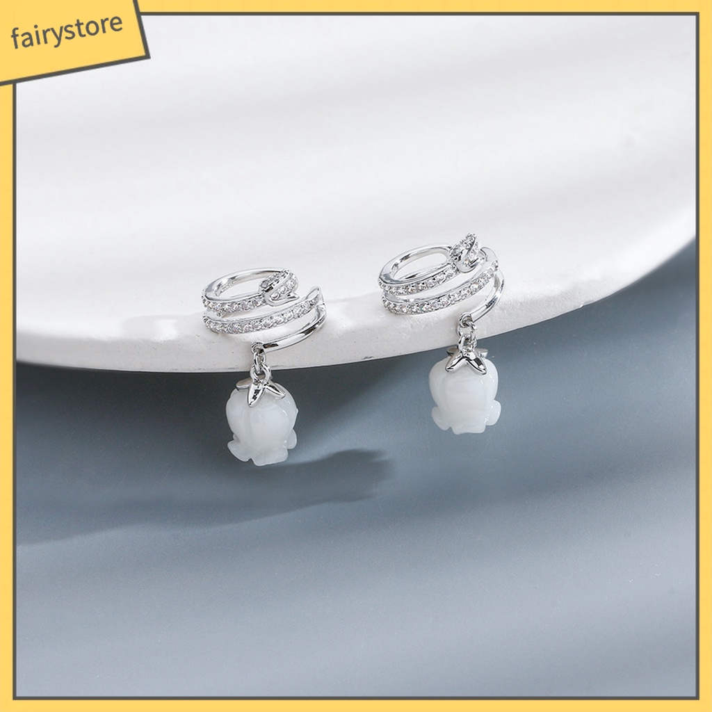 1 Khuyên Kẹp Vành Tai Hình Hoa Tulip Đính Đá Zircon Trắng Nhiều Lớp Không Cần Khoan Lỗ Thời Trang Cho Nữ