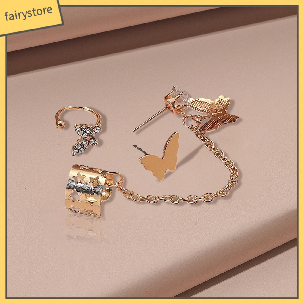 Bông Tai Dạng Xích Hình Bướm Đính Đá Trang Trí Dành Cho Nữ